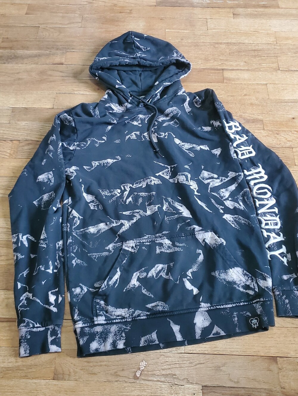 Bad Monday Bleach/Acid Wash Print Hoodie UK Size Medium Great Condition